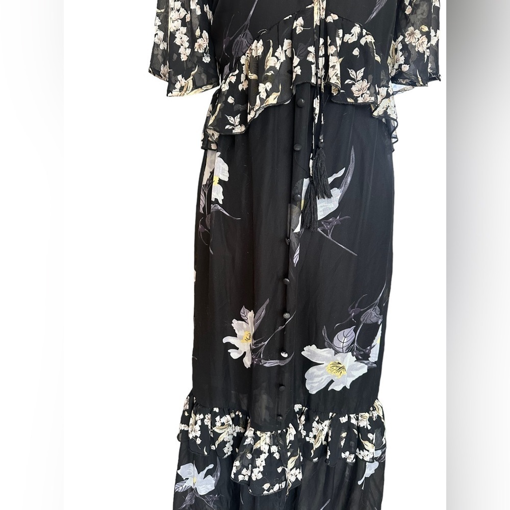 A. Calin flying tomato black floral ruffle lace up maxi dress - Picture 5 of 10